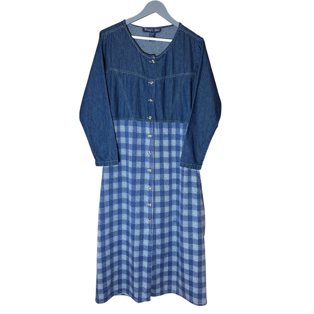 Wesayso Blues Vintage 90s Denim Button Down Dress Size Medium